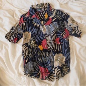 tropical print button up shirt